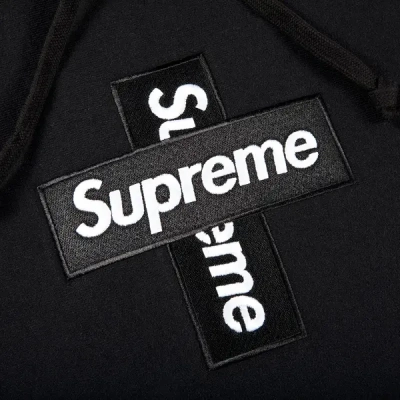 Supreme Cross Box Logo Hooded Sweatshirt Black	 02