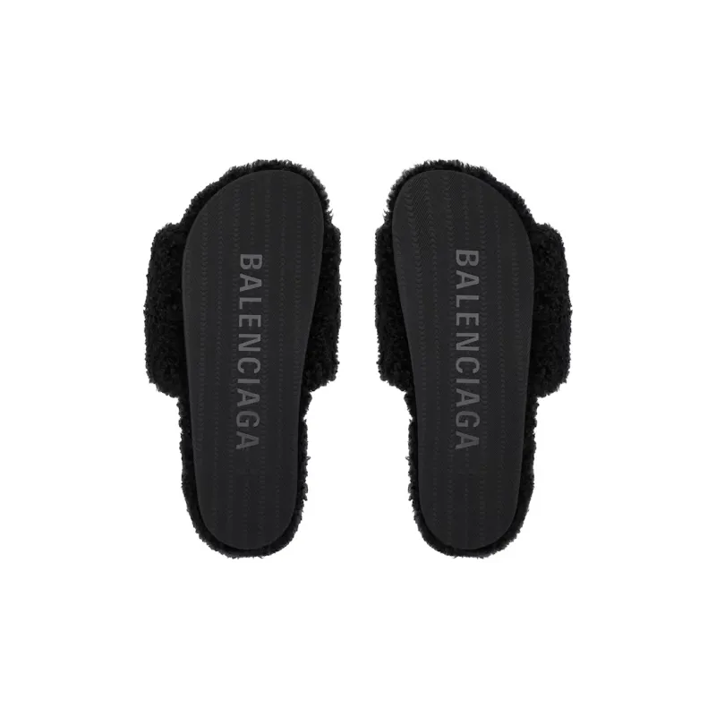 Balenciaga Furry Slides Black Label