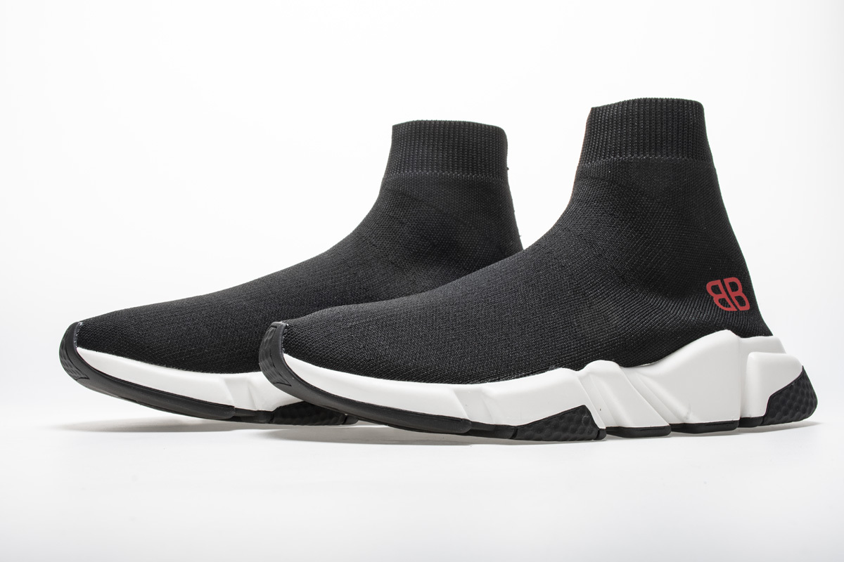 Coco Shoes Balenciaga Speed Sock Slip-On Black (Red Logo) 530353 W05GB 1000 - Cocoshoesvip.net