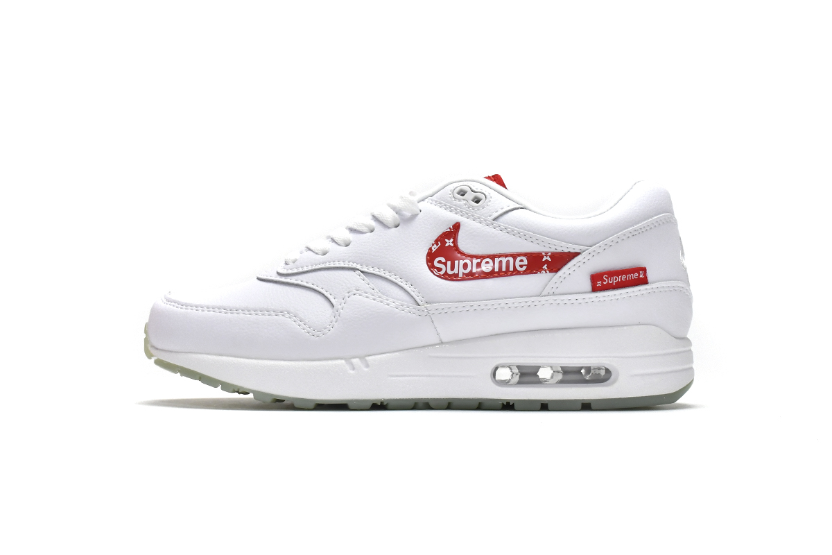 Coco Shoes Nike Air Max 1 White Red x Supreme x Louis Vuitton 918354-101 - Cocoshoesvip.net