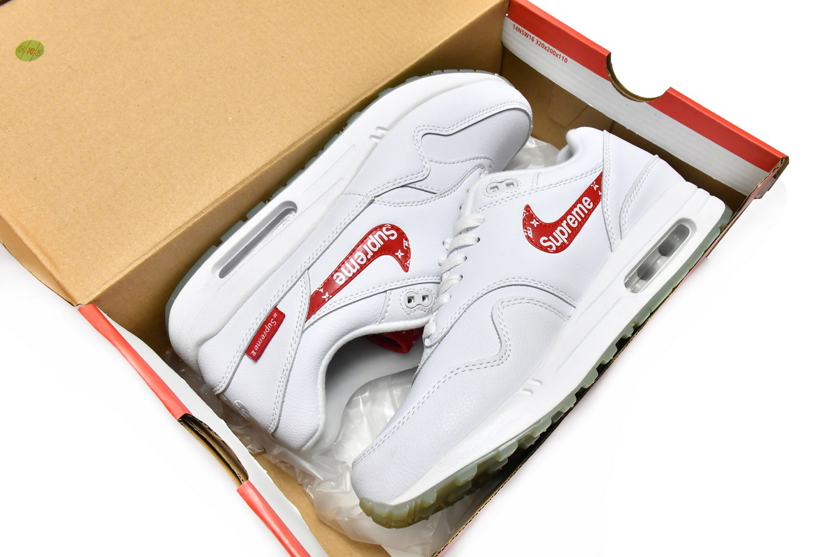 Coco Shoes Nike Air Max 1 White Red x Supreme x Louis Vuitton 918354-101 - Cocoshoesvip.net