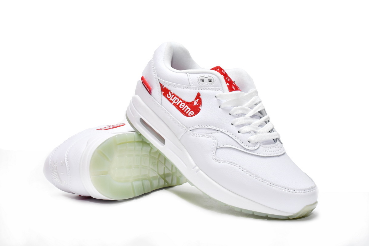 Coco Shoes Nike Air Max 1 White Red x Supreme x Louis Vuitton 918354-101 - Cocoshoesvip.net