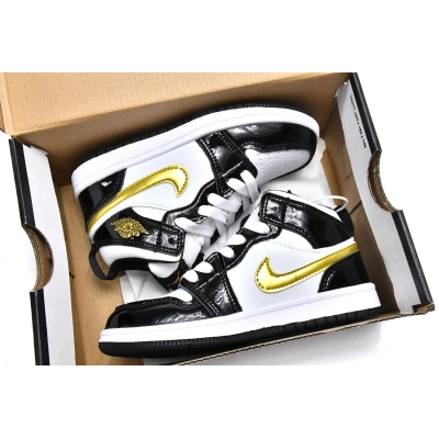 Air Jordan 1 Kids Shoes Mid Black Gold BQ6932-007 02