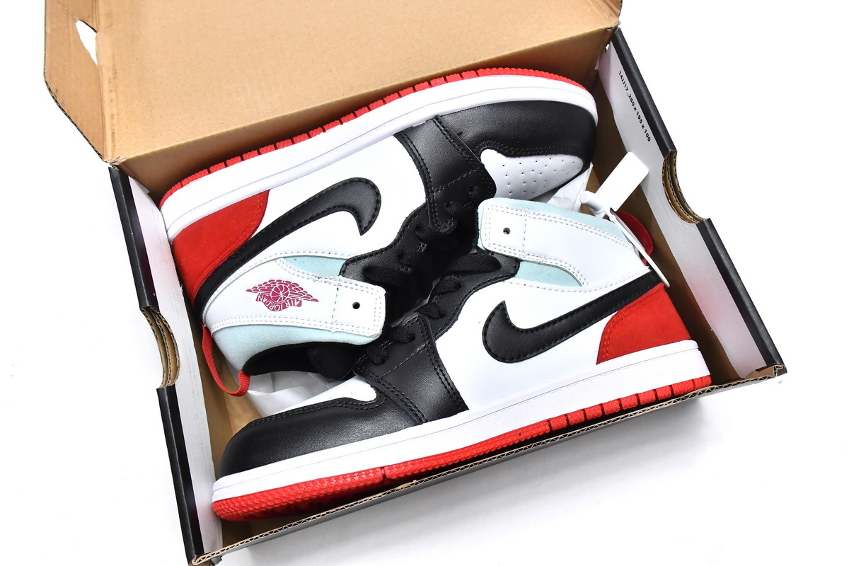 Coco Jordan 1 Kids Shoes Mid SE White Black Red Spruce BQ6932-100 - Cocoshoesvip.net