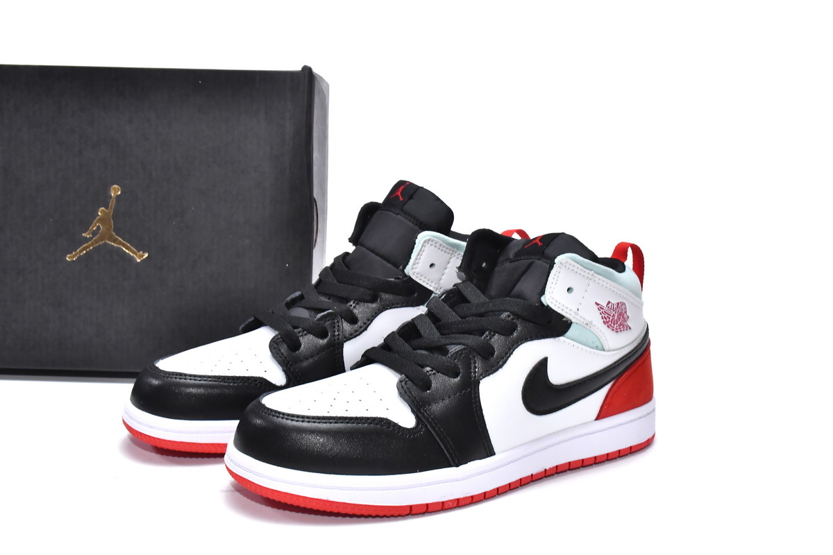 Coco Jordan 1 Kids Shoes Mid SE White Black Red Spruce BQ6932-100 - Cocoshoesvip.net