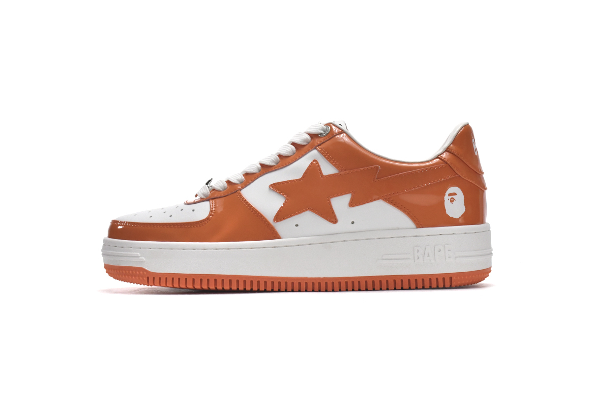 Coco Shoes A Bathing Ape Bape Sta Patent Leather Orange White - Cocoshoesvip.net