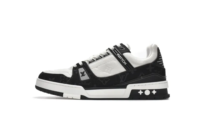 Coco Shoes Louis Vuitton Trainer Black and White Cloth Cover VL1202 - Cocoshoesvip.net