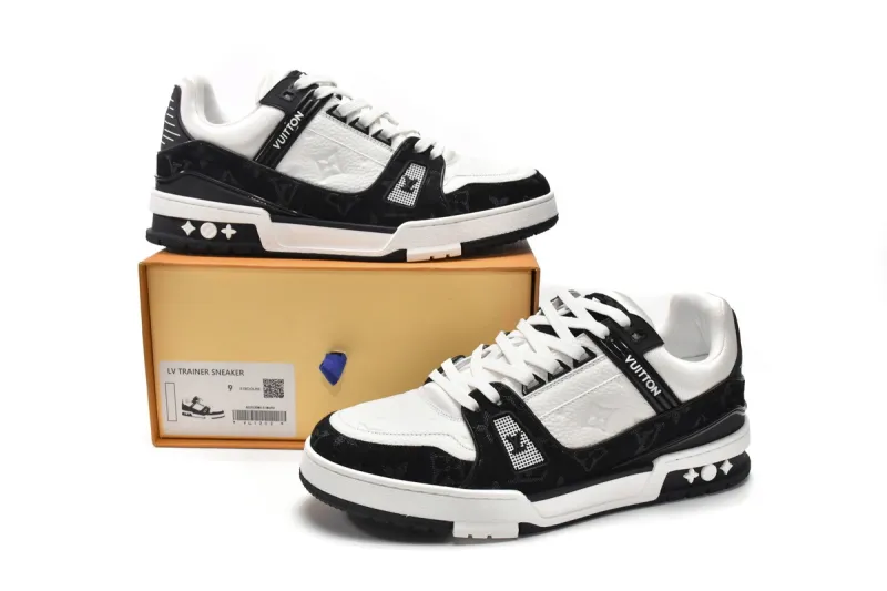 Coco Shoes Louis Vuitton Trainer Black and White Cloth Cover VL1202 - Cocoshoesvip.net
