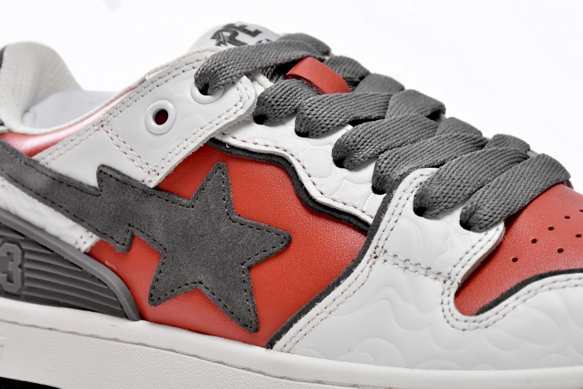 Coco Shoes A Bathing Ape Bape Sk8 Sta Low White Red 1G70-109-0020 - Cocoshoesvip.net