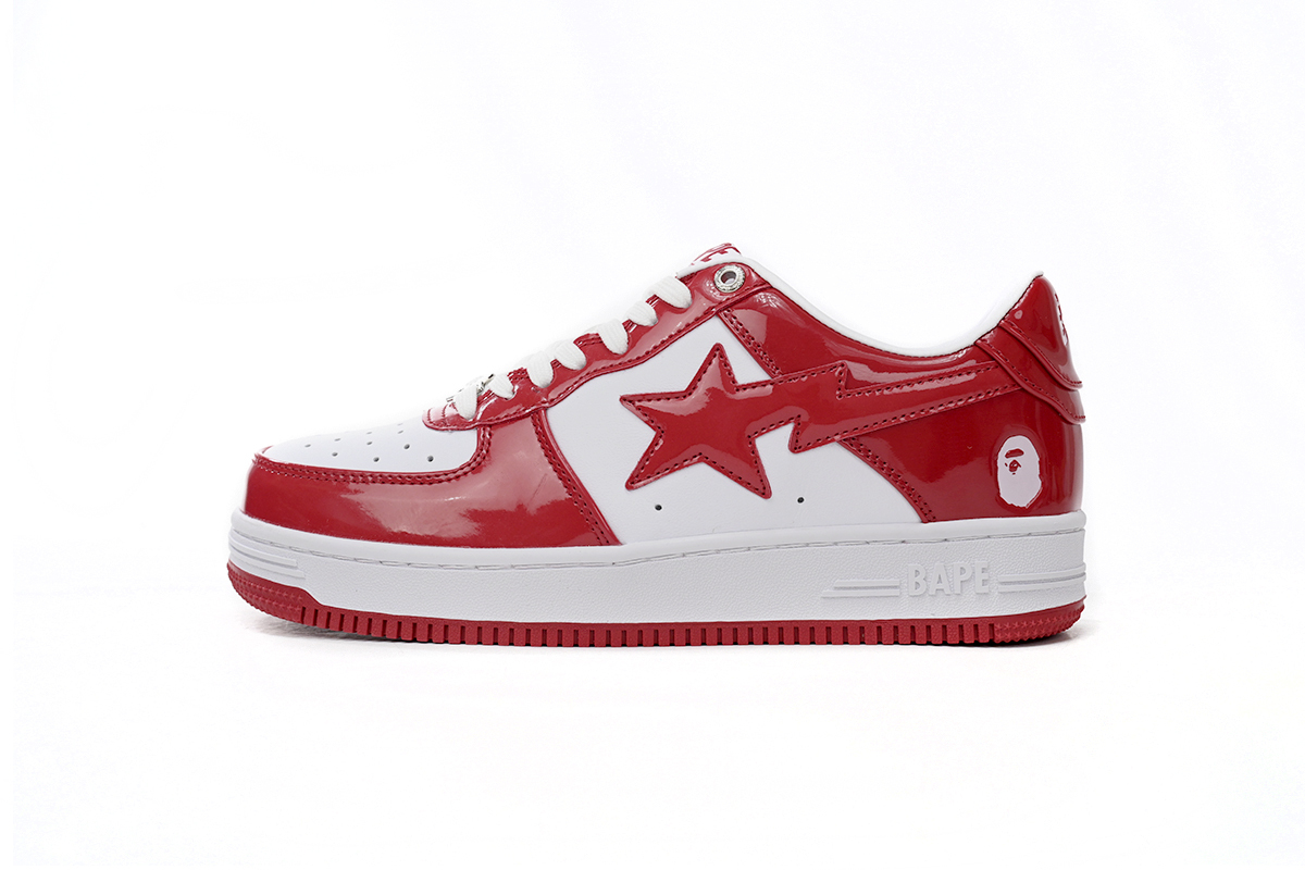 Coco Shoes A Bathing Ape Bape Sta Patent Leather White Red (2023) 1I70-291-021/1I70-191-022 - Cocoshoesvip.net