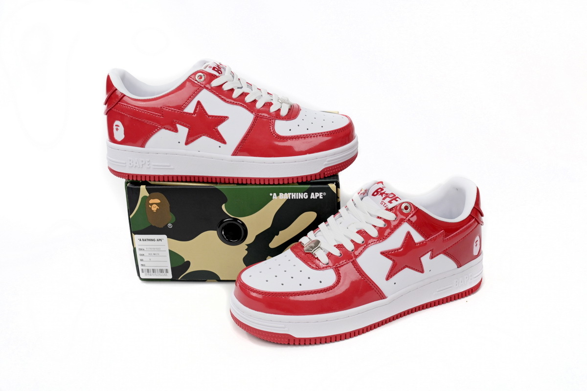Coco Shoes A Bathing Ape Bape Sta Patent Leather White Red (2023) 1I70-291-021/1I70-191-022 - Cocoshoesvip.net