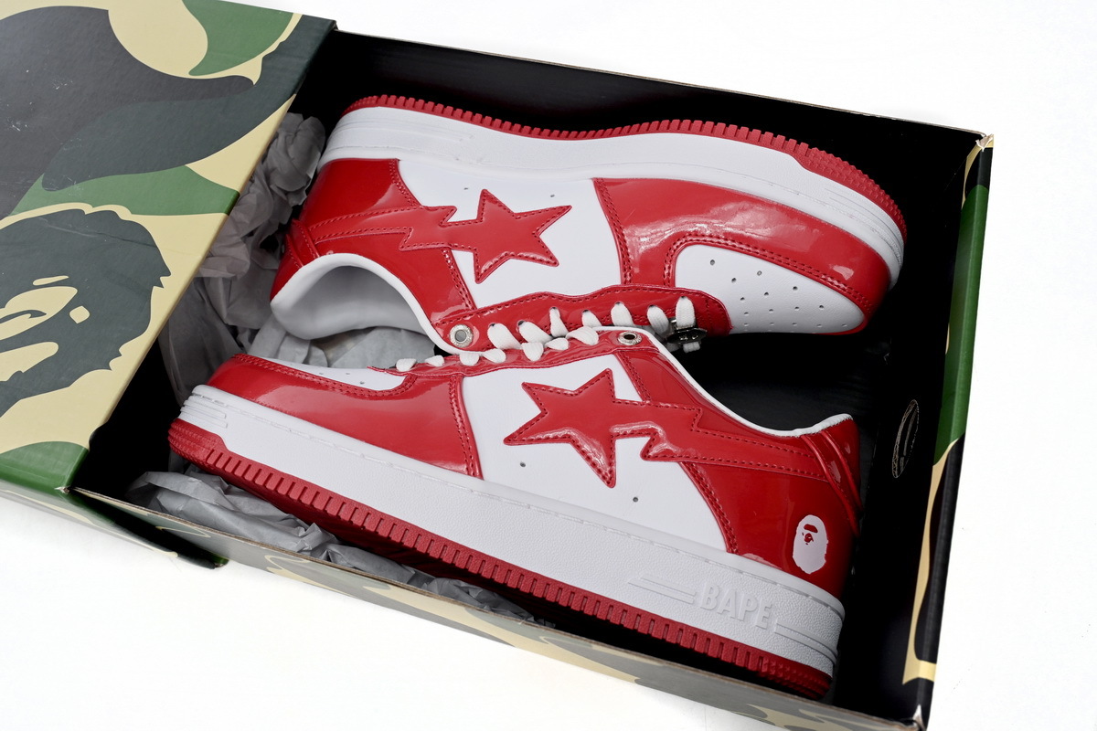 Coco Shoes A Bathing Ape Bape Sta Patent Leather White Red (2023) 1I70-291-021/1I70-191-022 - Cocoshoesvip.net