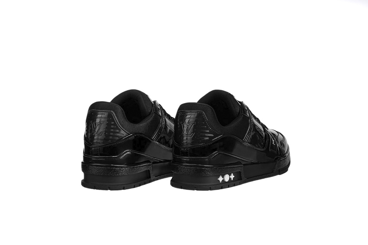 Coco Shoes Louis Vuitton Trainer Patent Leather Gloss Black Embossed Monogram - Cocoshoesvip.net