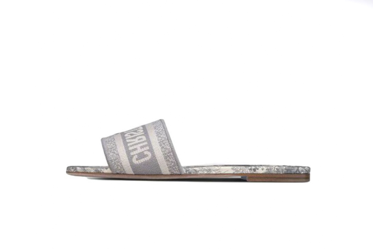 Coco Shoes Dior Dway Slide Gray Toile de Jouy Embroidered Cotton KCQ209TJE_S21G - Cocoshoesvip.net