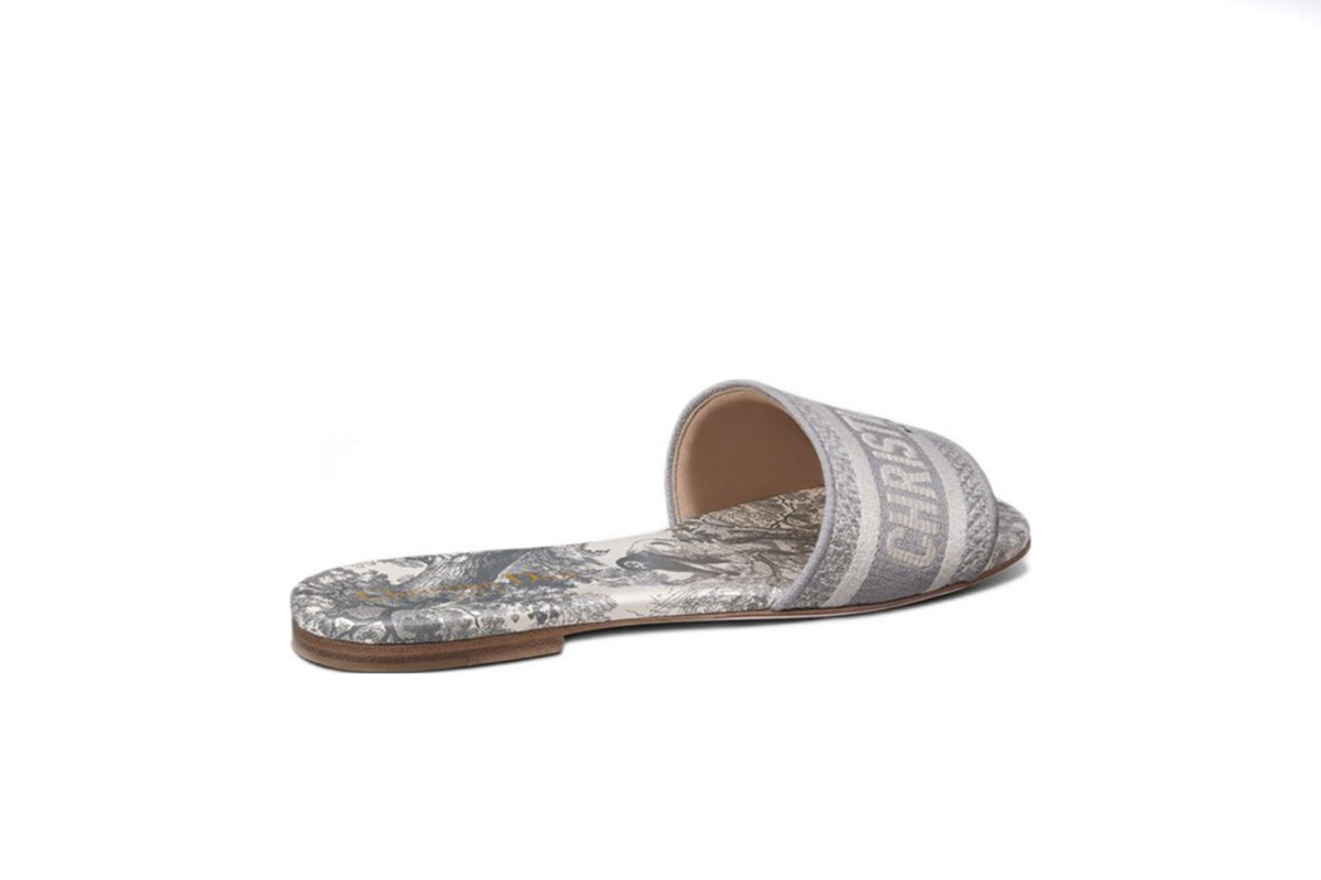 Coco Shoes Dior Dway Slide Gray Toile de Jouy Embroidered Cotton KCQ209TJE_S21G - Cocoshoesvip.net