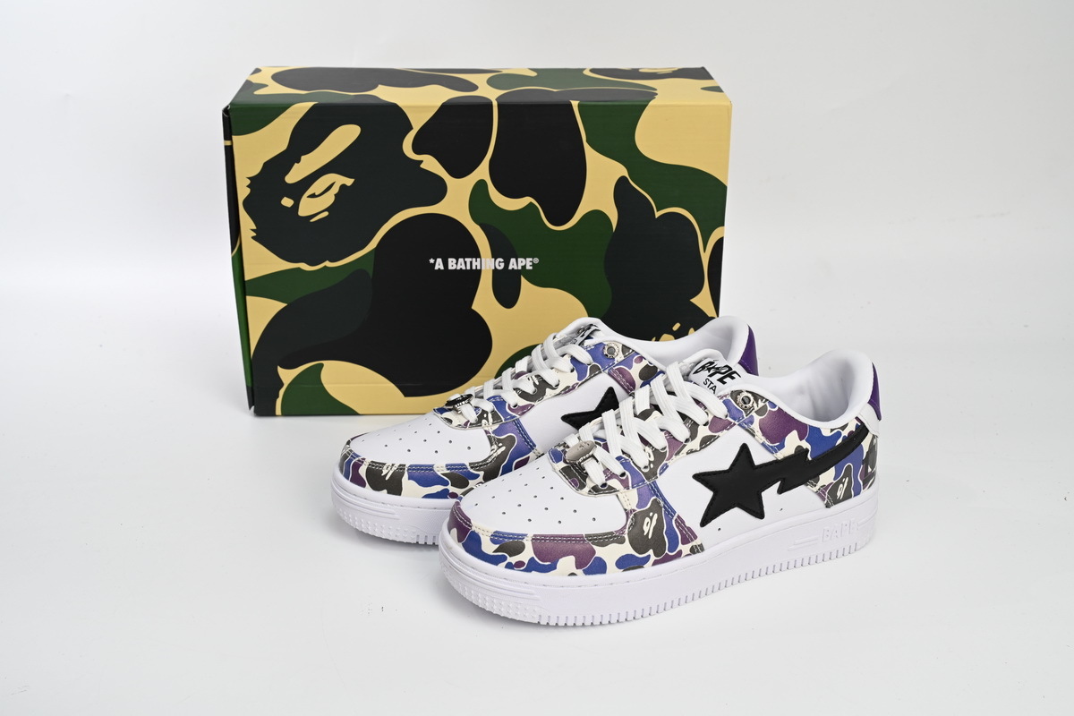 Coco Shoes A Bathing Ape Bape Sta Low White Purple Color Spray 1J22-291-004 - Cocoshoesvip.net