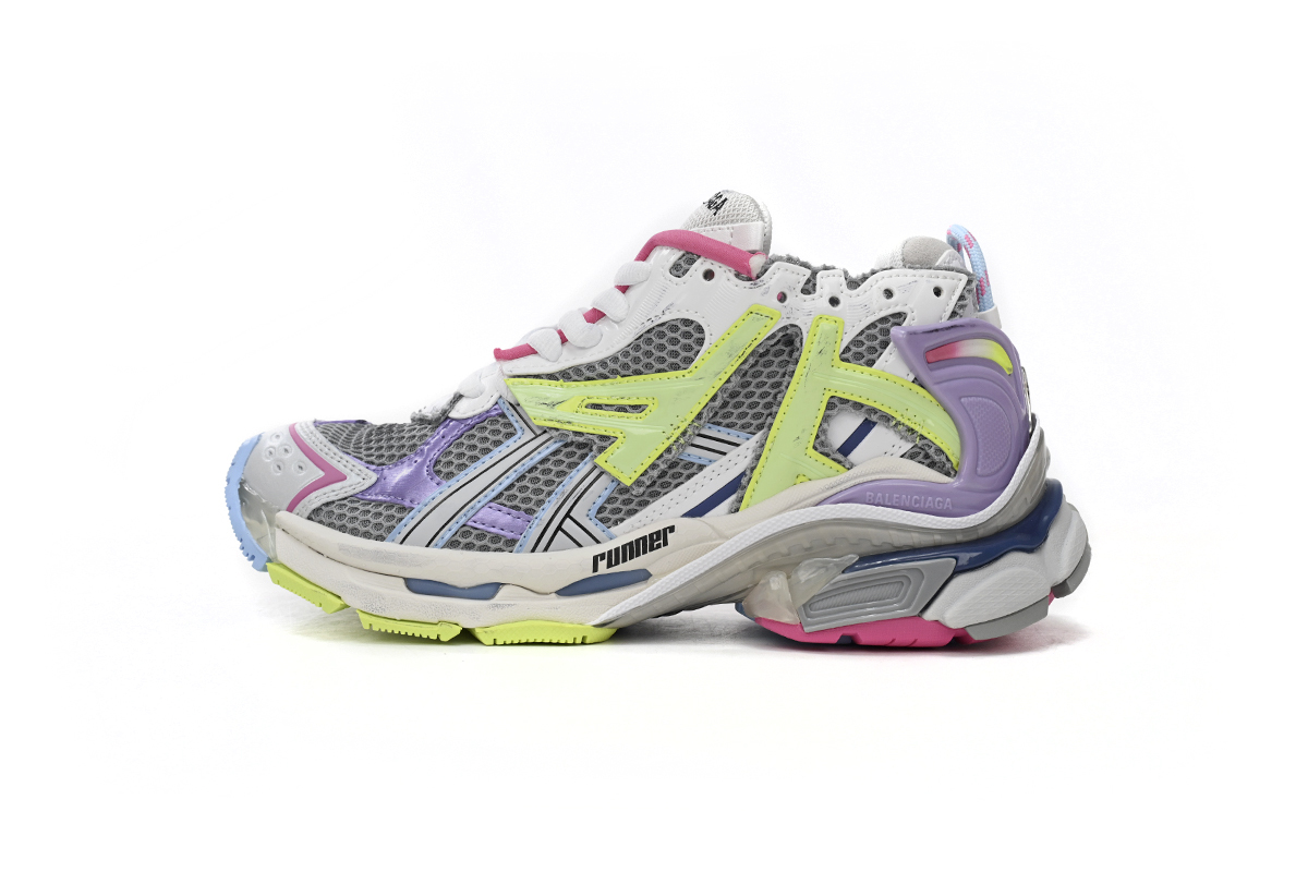 Coco Shoes Balenciaga Runner Leather Free Grey Light Purple Neon Yellow White 677403W3RBP1745 - Cocoshoesvip.net