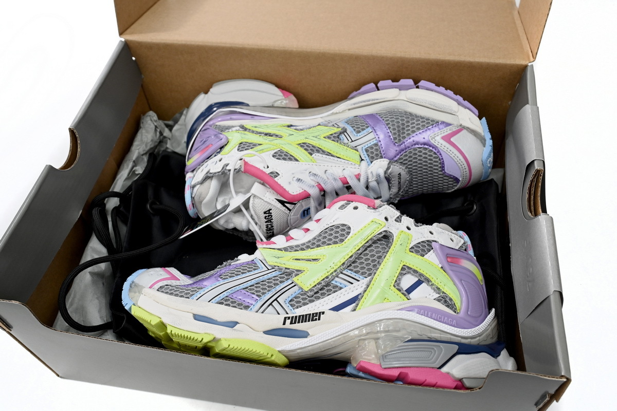 Coco Shoes Balenciaga Runner Leather Free Grey Light Purple Neon Yellow White 677403W3RBP1745 - Cocoshoesvip.net