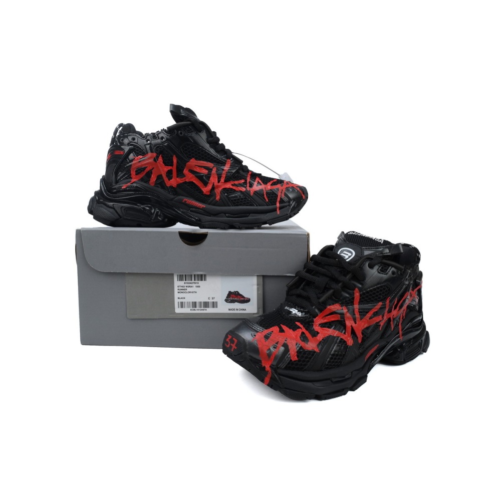 Coco Shoes Balenciaga Runner Graffiti Black Red 677403W3RBQ1060 - Cocoshoesvip.net