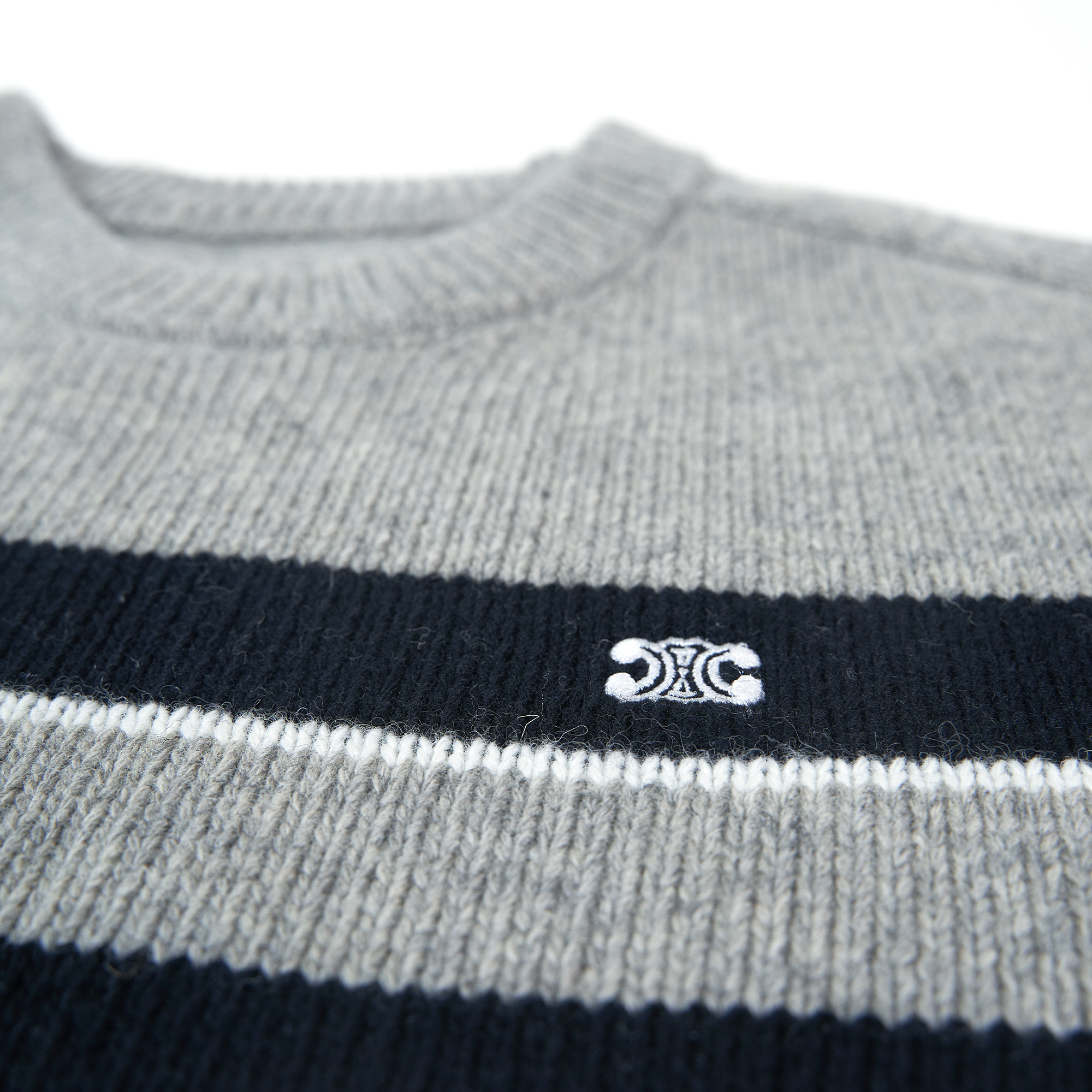 Coco Shoes TRIOMPHE CREW NECK SWEATER IN STRIPED WOOL LIGHT REY/BLACK 2AE4B896T.06BK - Cocoshoesvip.net