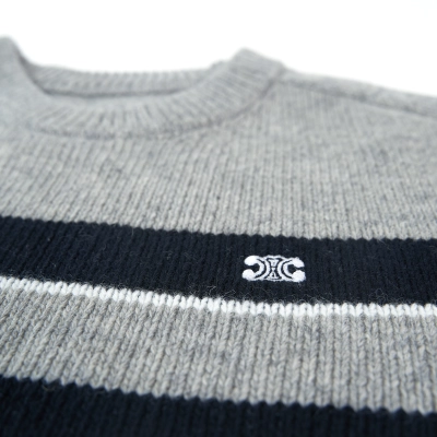 Coco Shoes TRIOMPHE CREW NECK SWEATER IN STRIPED WOOL LIGHT REY/BLACK 2AE4B896T.06BK 02