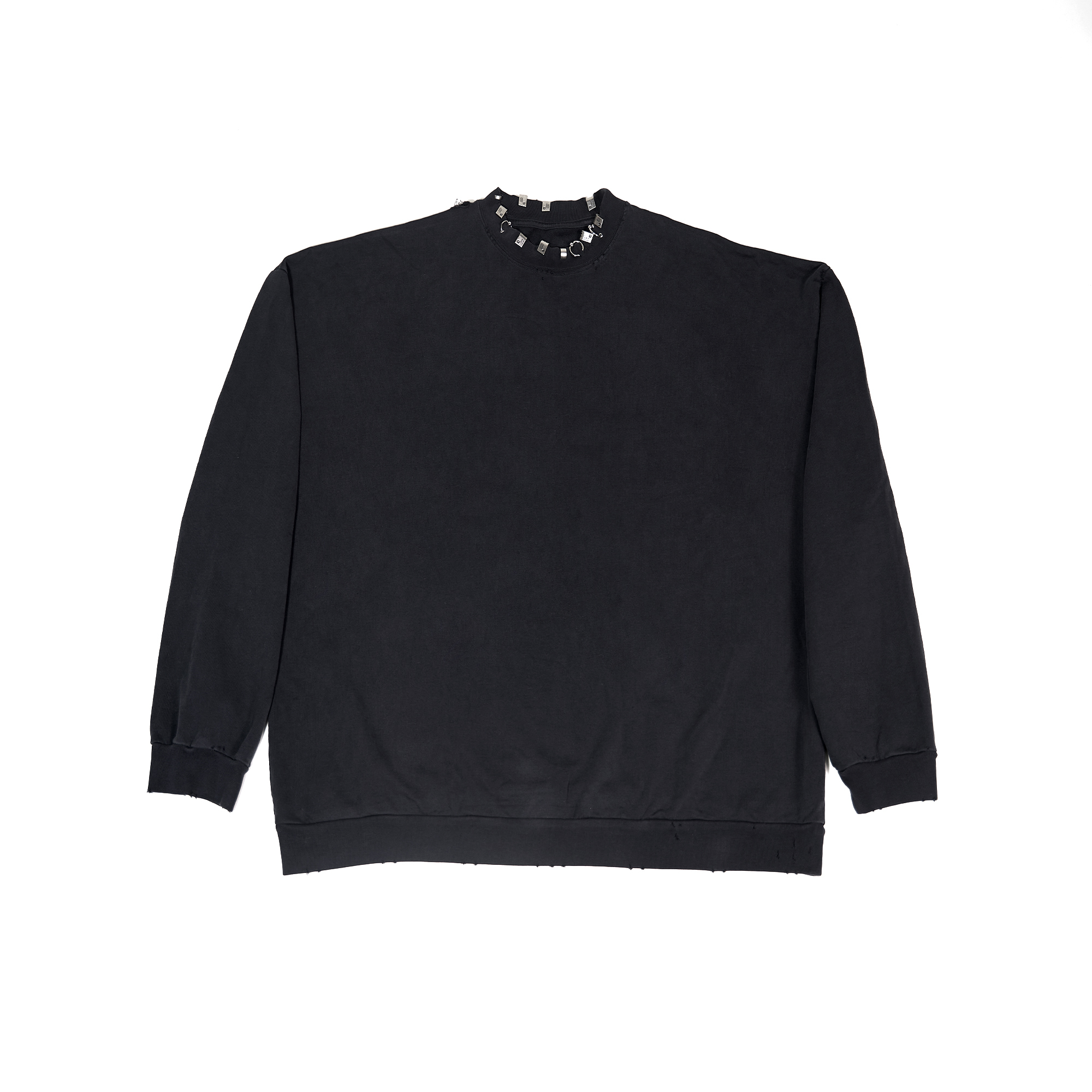 Coco Shoes Balenciaga Pierced Round Sweatshirt Oversized in Black Faded 762718TPVD91055 - Cocoshoesvip.net