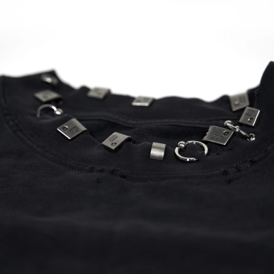 Balenciaga Pierced Round Sweatshirt Oversized in Black Faded 762718TPVD91055 02