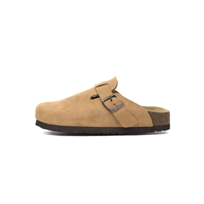 Coco Shoes Birkenstock Boston Suede Cork Brown Pattern Footbed 1023465 01