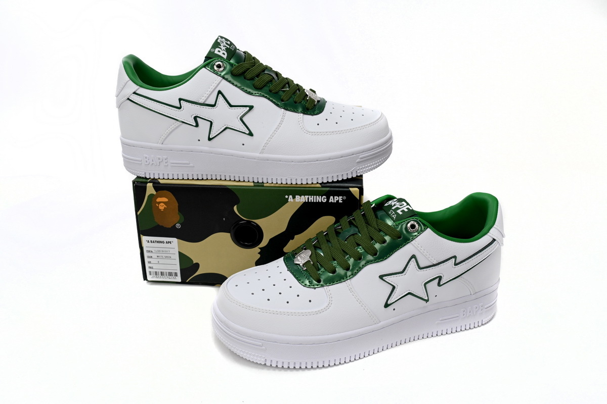 Coco Shoes A Bathing Ape Bape Sta Patent Leather White Green 1J30-191-017 - Cocoshoesvip.net