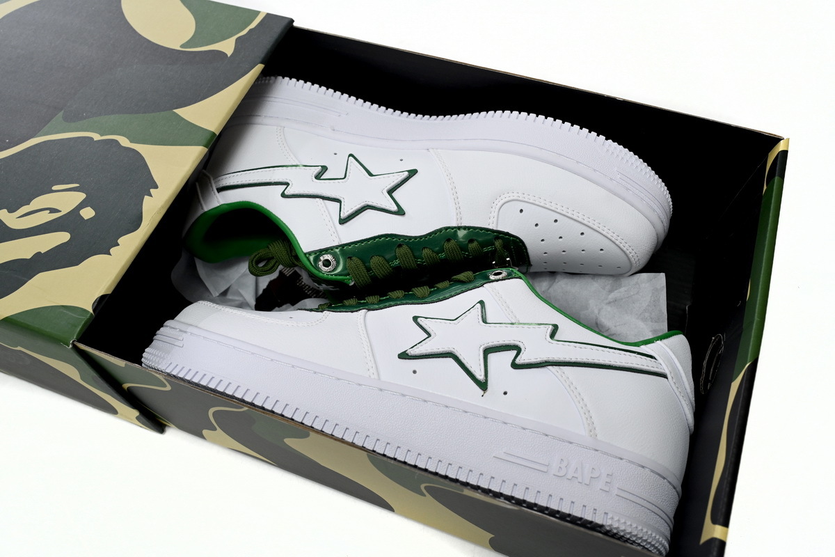 Coco Shoes A Bathing Ape Bape Sta Patent Leather White Green 1J30-191-017 - Cocoshoesvip.net
