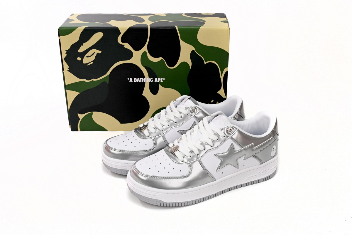 Coco Shoes A Bathing Ape Bape Sta Low Silver White 1H73191921 - Cocoshoesvip.net