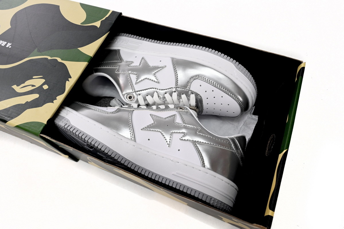 Coco Shoes A Bathing Ape Bape Sta Low Silver White 1H73191921 - Cocoshoesvip.net