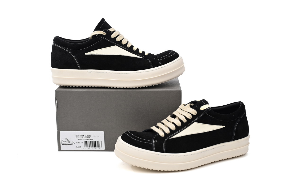 Coco Shoes Rick Owens Strobe Vintage Low Black Suede RU01C4897-LVSLPO-911/RU02C7897-LVSLPO-911 - Cocoshoesvip.net