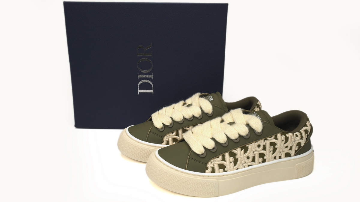 Coco Shoes Dior B33 Sneaker Khaki Smooth Calfskin Oblique Raised Embroidery 3SN303ZYQ_H681 - Cocoshoesvip.net