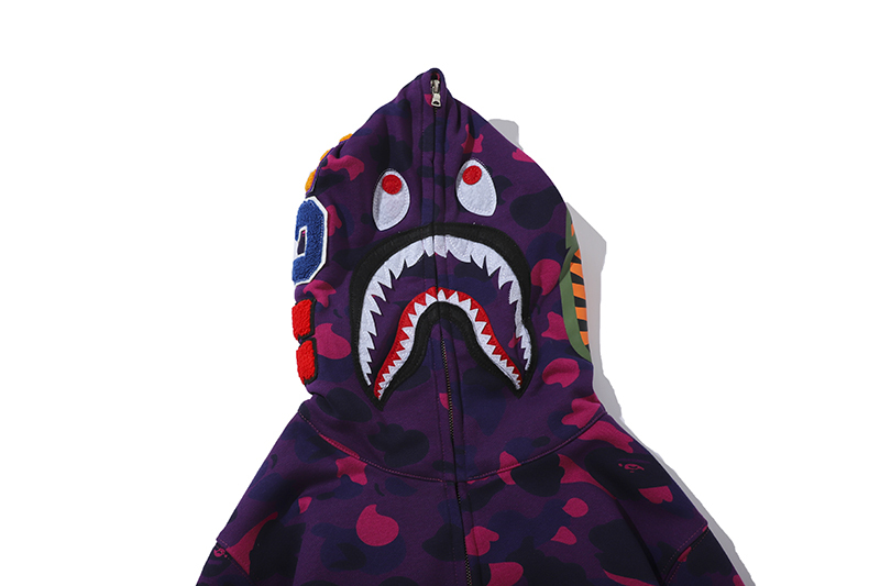 Coco Shoes BAPE Color Camo Shark Full Zip Hoodie Purple - Cocoshoesvip.net