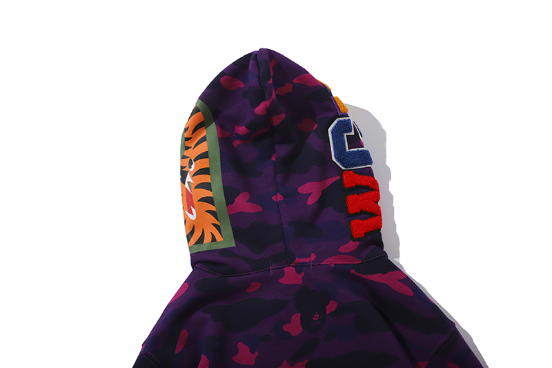 Coco Shoes BAPE Color Camo Shark Full Zip Hoodie Purple - Cocoshoesvip.net