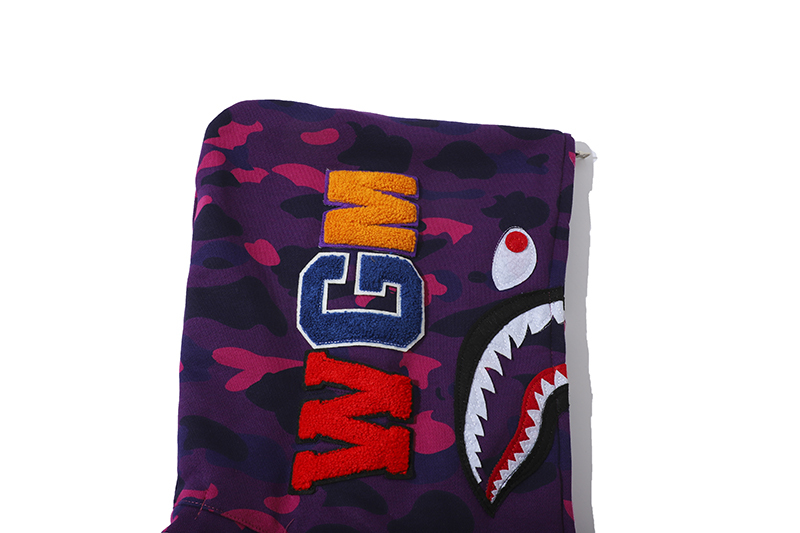 Coco Shoes BAPE Color Camo Shark Full Zip Hoodie Purple - Cocoshoesvip.net
