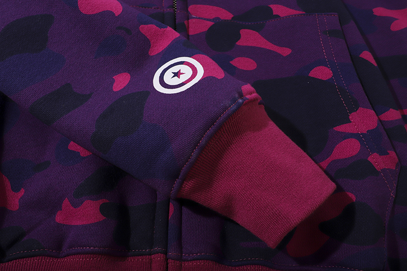 Coco Shoes BAPE Color Camo Shark Full Zip Hoodie Purple - Cocoshoesvip.net