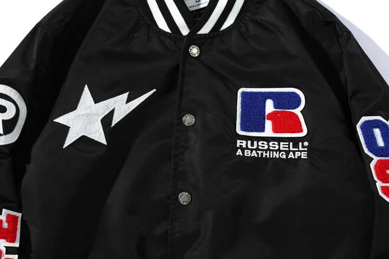 Coco Shoes BAPE x Russell College Varsity Jacket Black - Cocoshoesvip.net