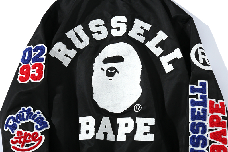 Coco Shoes BAPE x Russell College Varsity Jacket Black - Cocoshoesvip.net