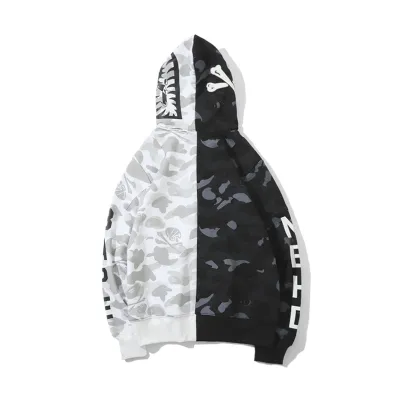 Bape x Neighborhood Split Camo Shark Full Zip Hoodie Black/White 02
