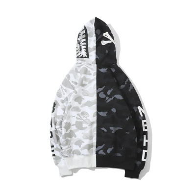 Bape x Neighborhood Split Camo Shark Full Zip Hoodie Black/White 02