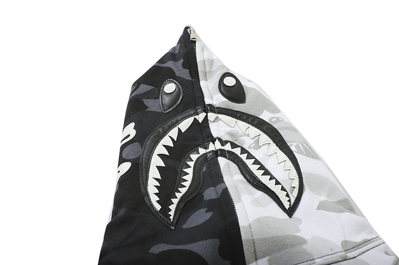 Coco Shoes BAPE x Neighborhood Split Camo Shark Full Zip Hoodie Black/White - Cocoshoesvip.net