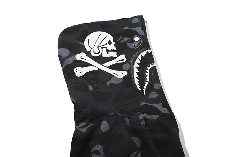 Coco Shoes BAPE x Neighborhood Split Camo Shark Full Zip Hoodie Black/White - Cocoshoesvip.net