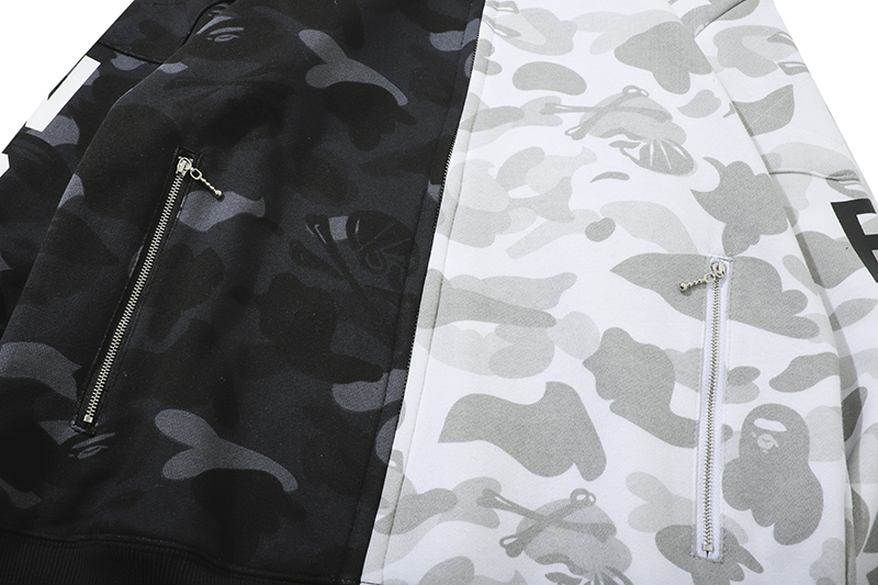 Coco Shoes BAPE x Neighborhood Split Camo Shark Full Zip Hoodie Black/White - Cocoshoesvip.net
