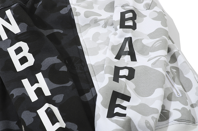 Coco Shoes BAPE x Neighborhood Split Camo Shark Full Zip Hoodie Black/White - Cocoshoesvip.net