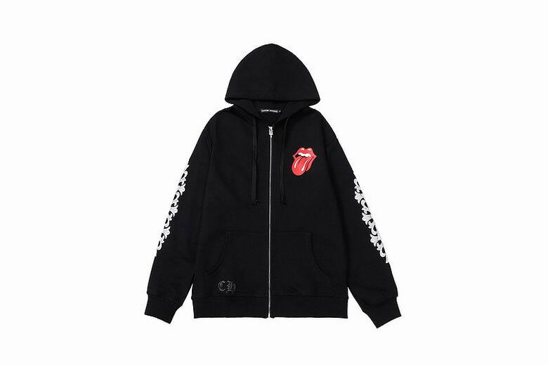 Coco Shoes Chrome Hearts × The Rolling Stones Red Tongue Cross Zip Up Hoodie Black/Red - Cocoshoesvip.net