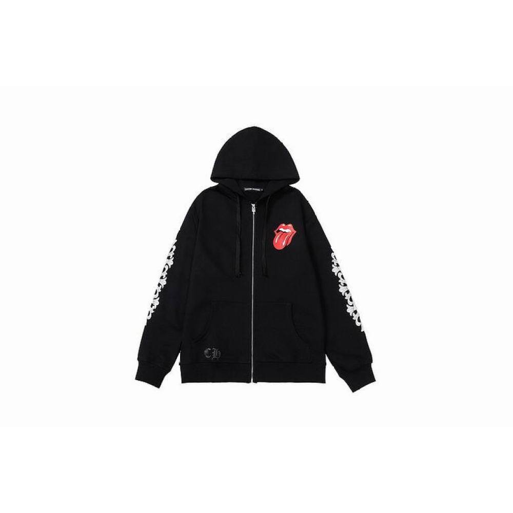 Coco Shoes Chrome Hearts × The Rolling Stones Red Tongue Cross Zip Up Hoodie Black/Red - Cocoshoesvip.net
