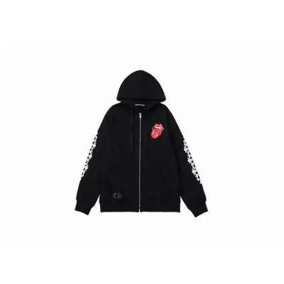 Chrome Hearts × The Rolling Stones Red Tongue Cross Zip Up Hoodie Black/Red 01
