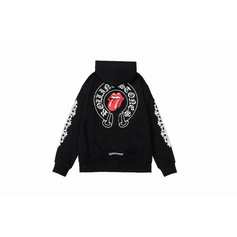 Coco Shoes Chrome Hearts × The Rolling Stones Red Tongue Cross Zip Up Hoodie Black/Red - Cocoshoesvip.net